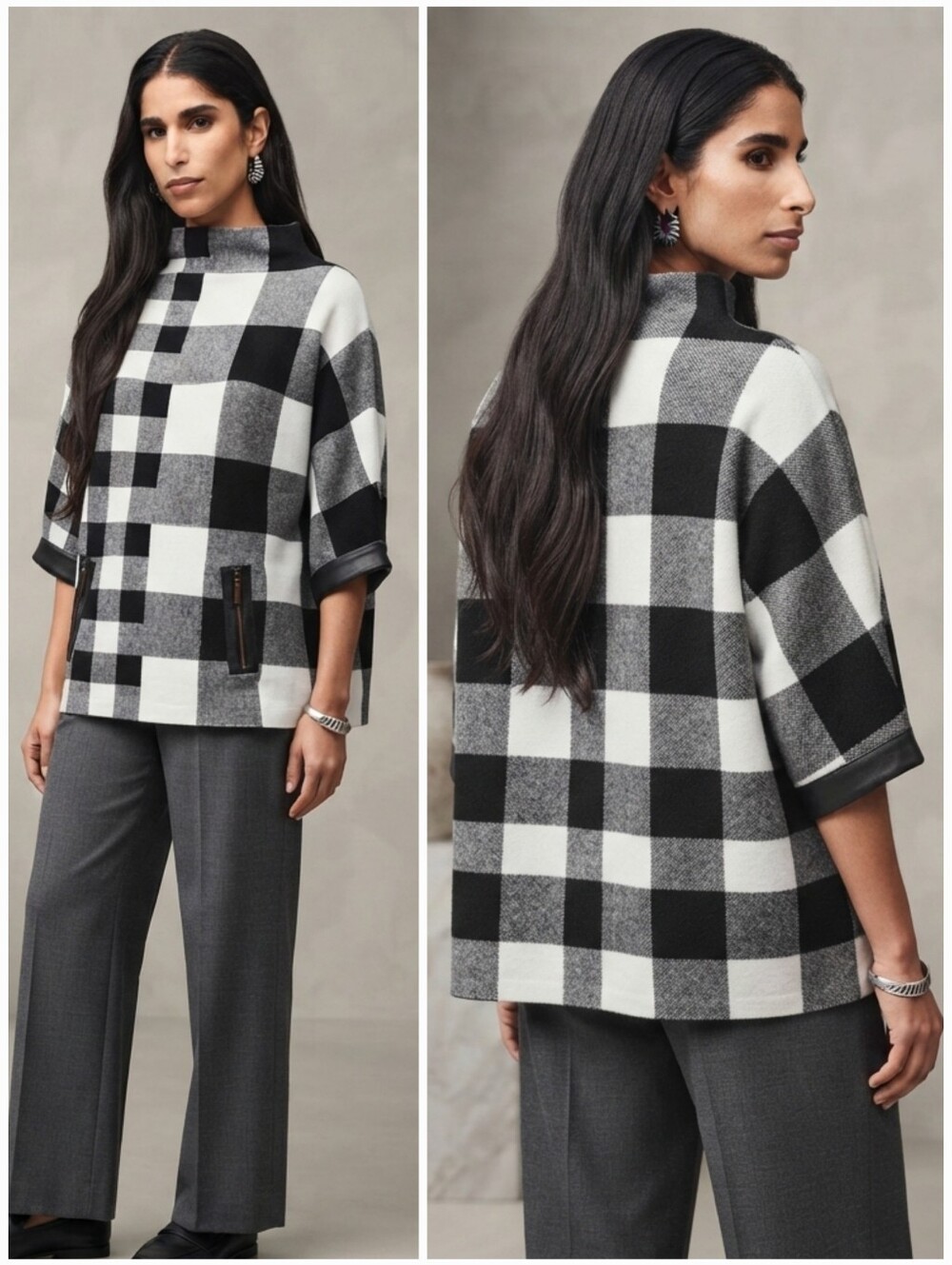 NWOT Joseph Ribkoff Buffalo Check Mock Neck Knit Poncho Size XXXL Contemporary